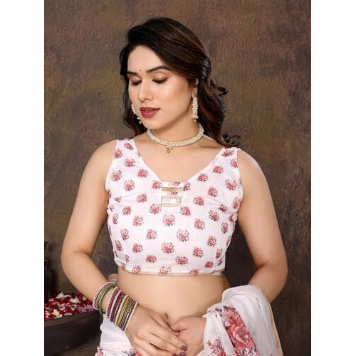 Yashika Women's Floral Digital Print Chandheri Saree with Unstitched Blouse Material (AZ-YS-P1-SRUJANA PEACH)