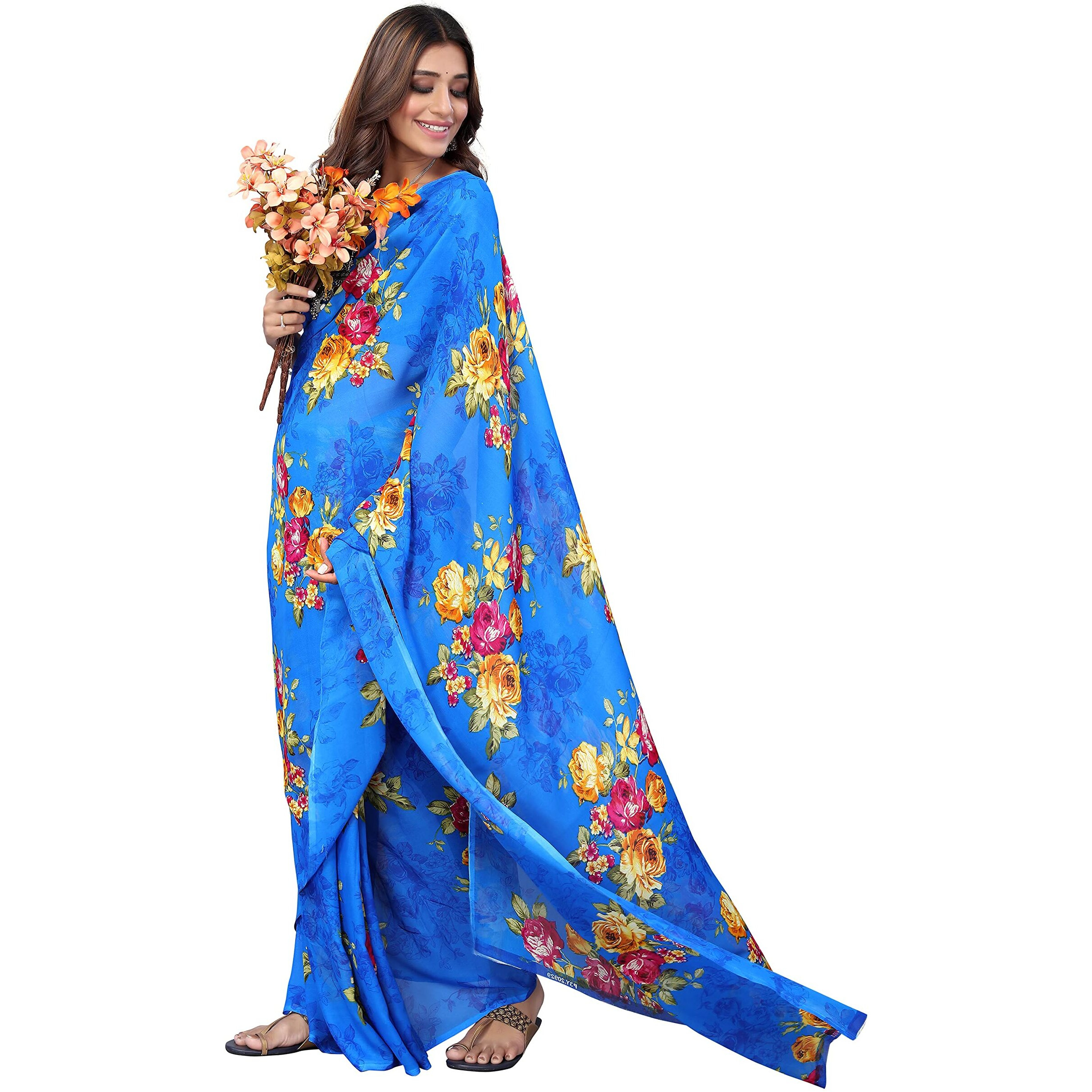 Yashika Women's Jacquard Georgette Standard Length (APEXA Blue_Y