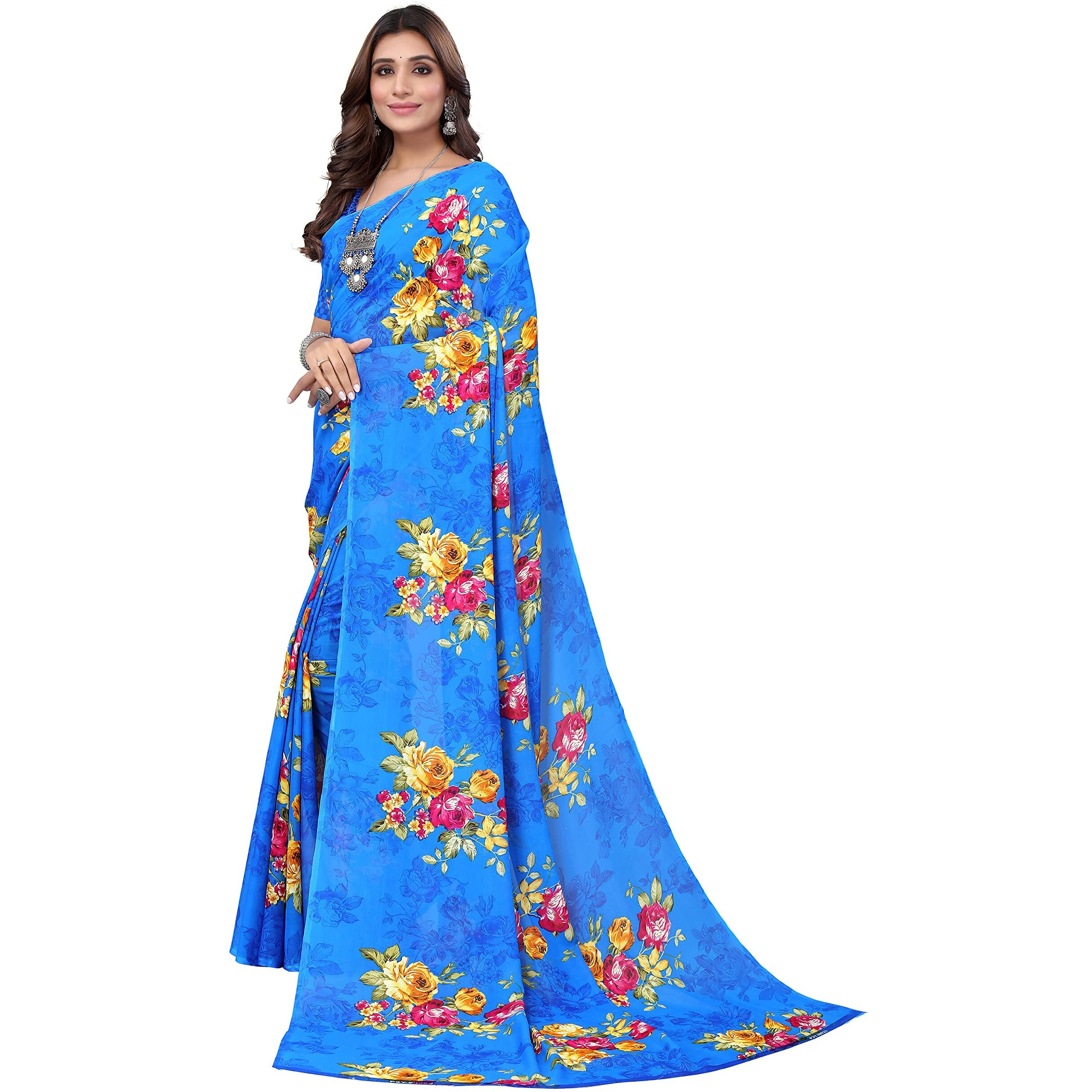 Yashika Women's Jacquard Georgette Standard Length (APEXA Blue_Y