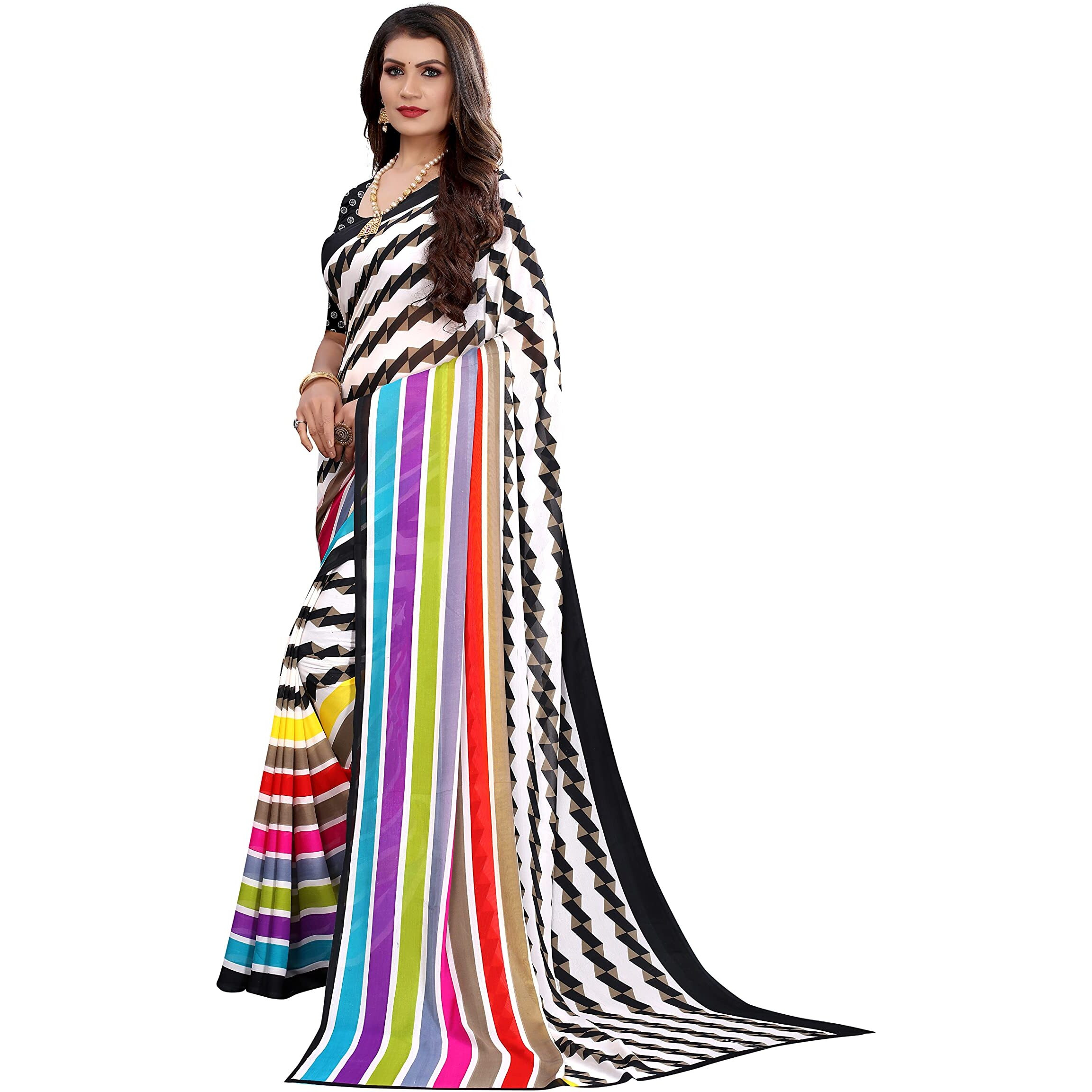 Yashika Women's Jacquard Pure Georgette Saree Combo (Rainbow_HEMAXI Pink
