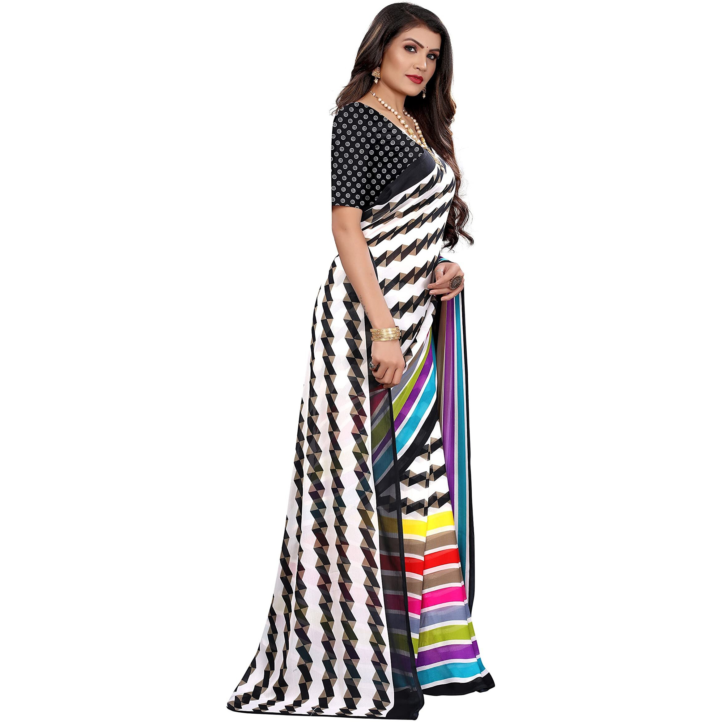 Yashika Women's Jacquard Pure Georgette Saree Combo (Rainbow_HEMAXI Pink
