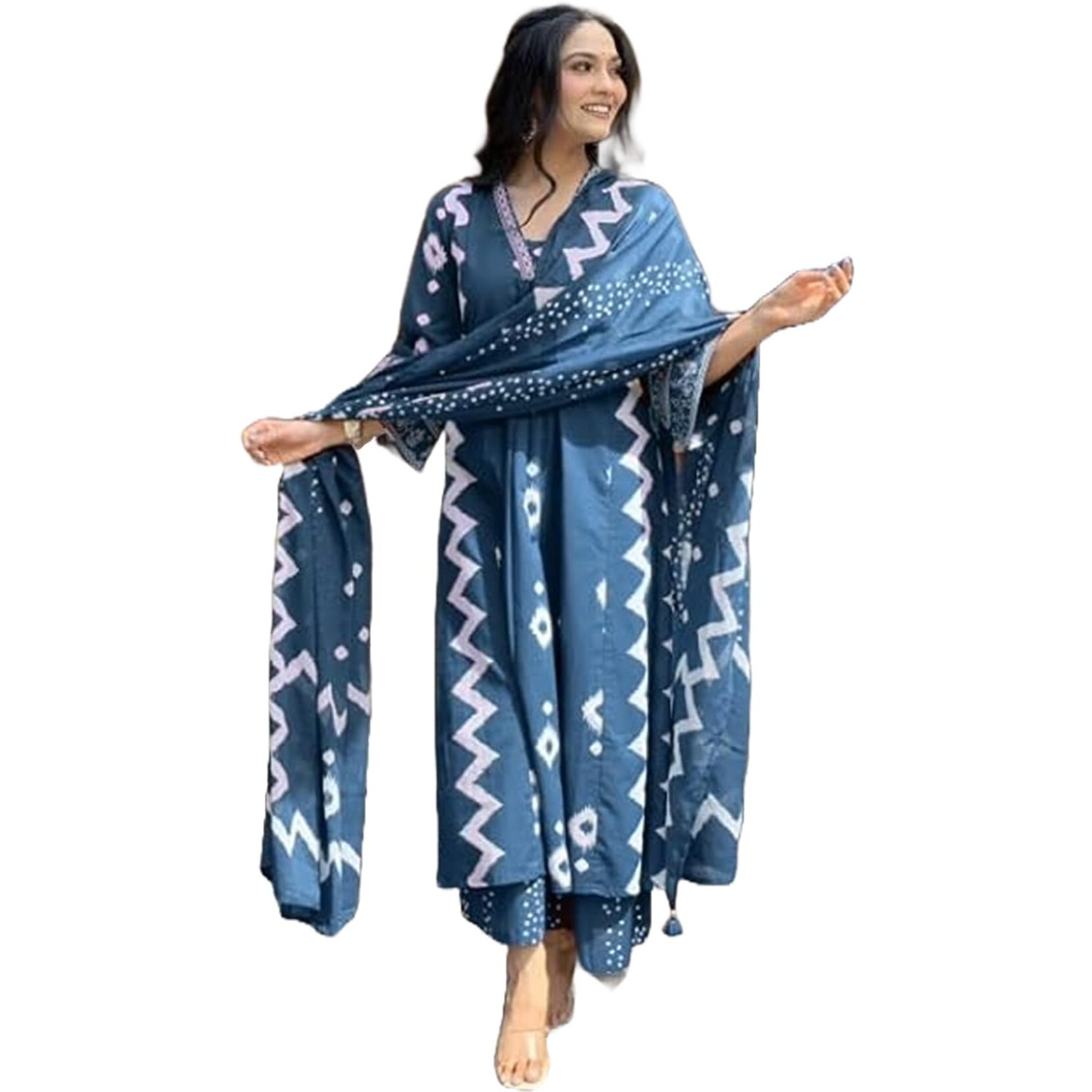 Yashika Women's Regular Cotton Blend Floral Printed Kurta Plazzo Set with Dupatta Suitable for Every Indian Occasion (AZ-YS-OG-KS2174-Parent_Blue