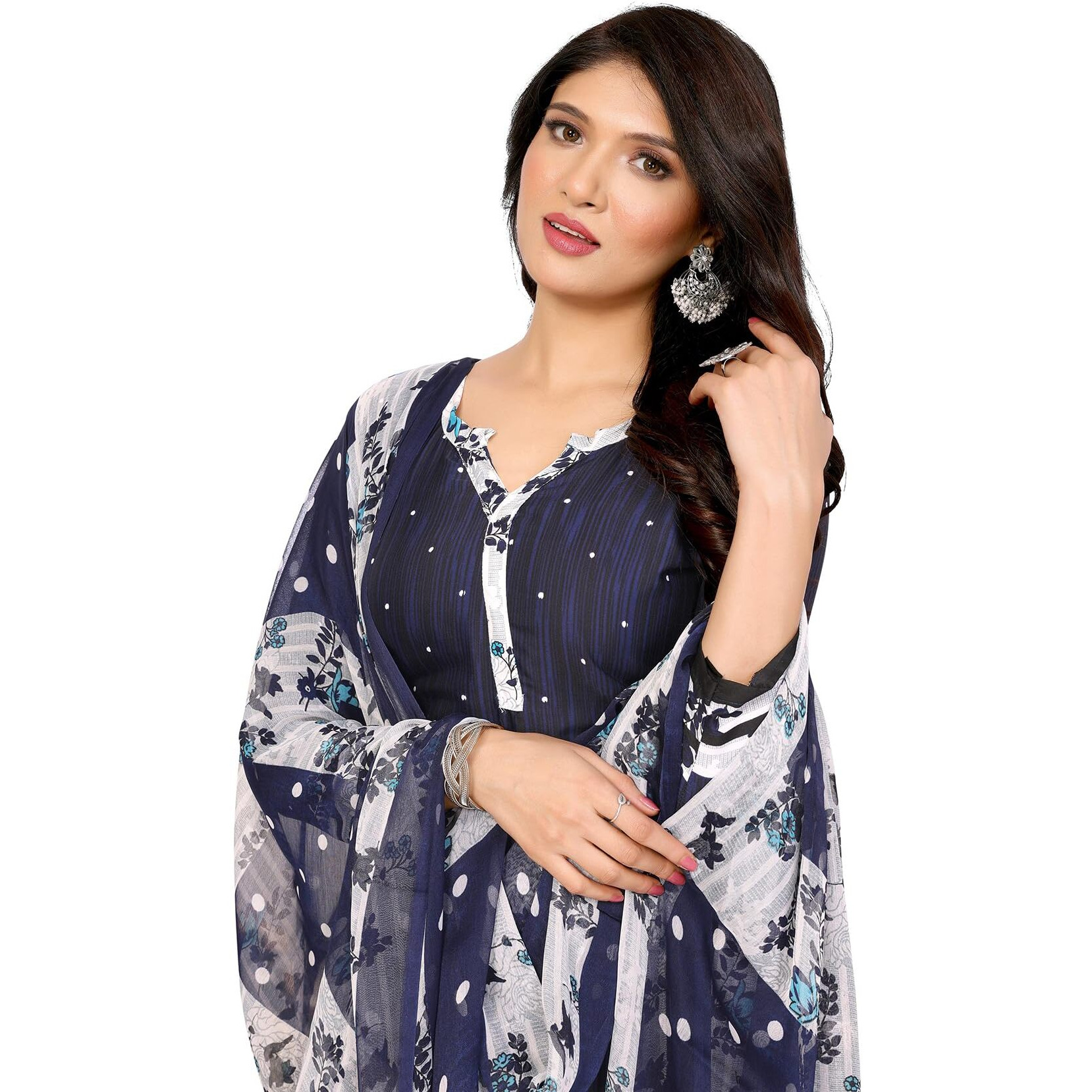 Yashika Women's Printed Dress Material - Unstitched Crepe Fabric Kurti, Pants & Dupatta Set (AZ-YS-P4-ABHILASHA BLUE)