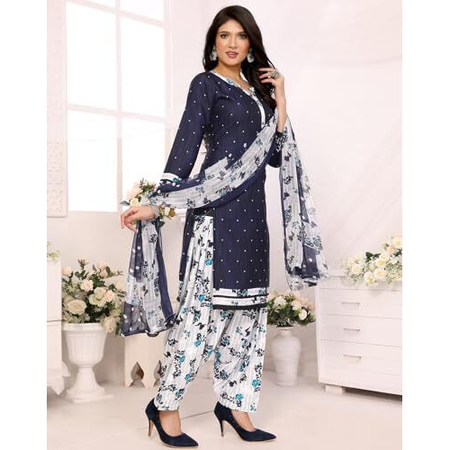 Yashika Women's Printed Dress Material - Unstitched Crepe Fabric Kurti, Pants & Dupatta Set (AZ-YS-P4-ABHILASHA BLUE)