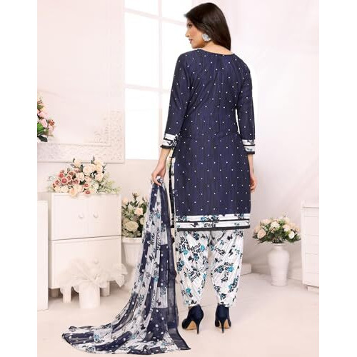 Yashika Women's Printed Dress Material - Unstitched Crepe Fabric Kurti, Pants & Dupatta Set (AZ-YS-P4-ABHILASHA BLUE)