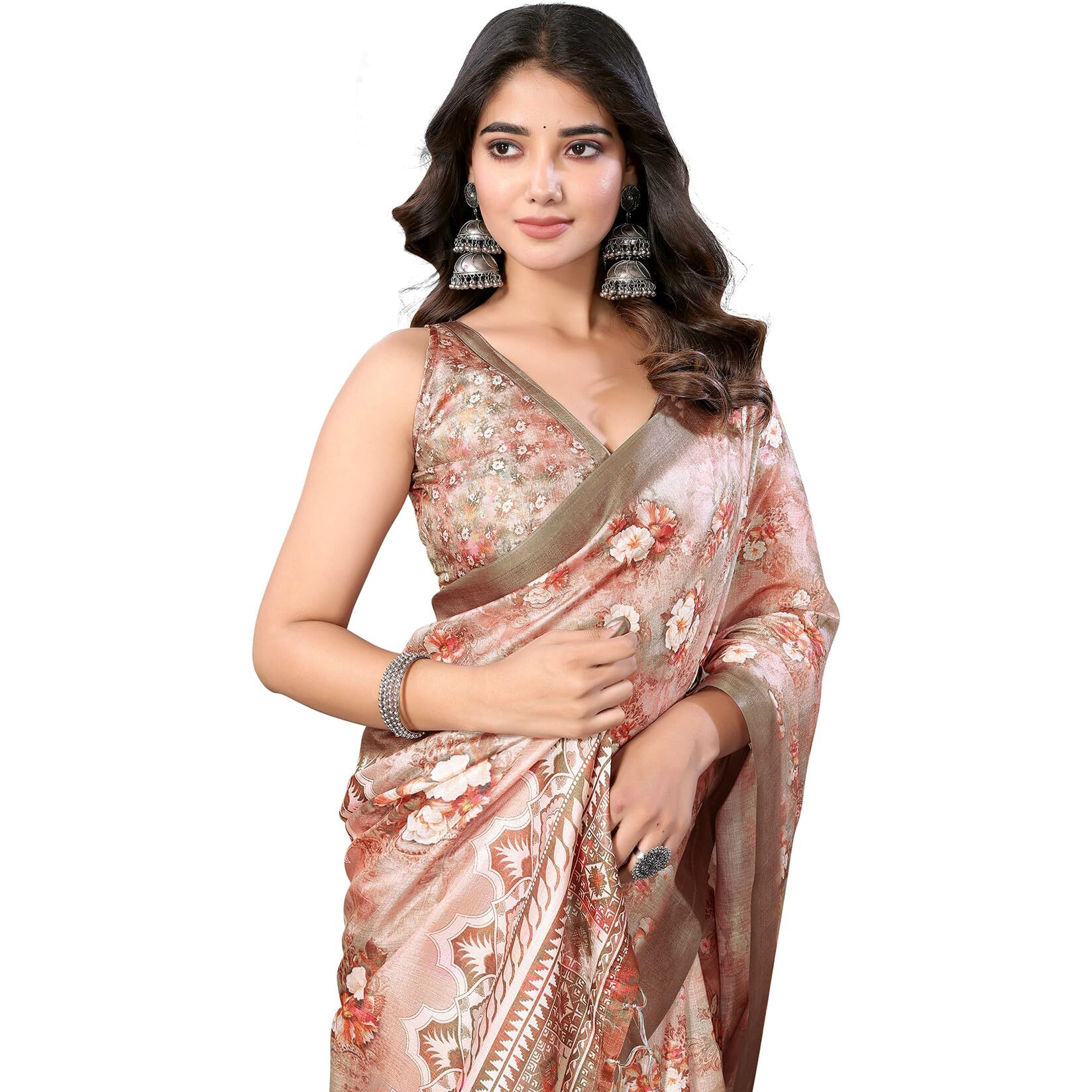 Yashika Women's Digital Print Art Silk Cotton Saree with Tassels and Golden Border - Lightweight and Elegant Ethnic Wear for Festive and Casual Occasions (AZ-YS-P3-PUSHPA 06)