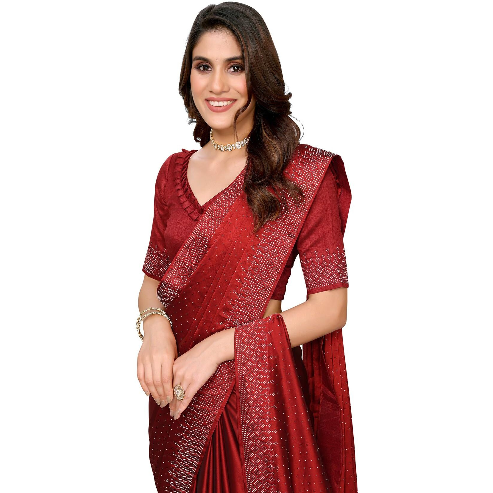 Yashika Women's Woven Chiffon Latest Black Rangoli Fabric Saree with Lace and Blouse Material (AZ-YS-P3-SWARNA-TANIKSHA-Parent_Maroon)