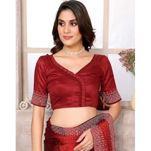 Yashika Women's Woven Chiffon Latest Black Rangoli Fabric Saree with Lace and Blouse Material (AZ-YS-P3-SWARNA-TANIKSHA-Parent_Maroon)