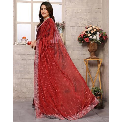 Yashika Women's Woven Chiffon Latest Black Rangoli Fabric Saree with Lace and Blouse Material (AZ-YS-P3-SWARNA-TANIKSHA-Parent_Maroon)