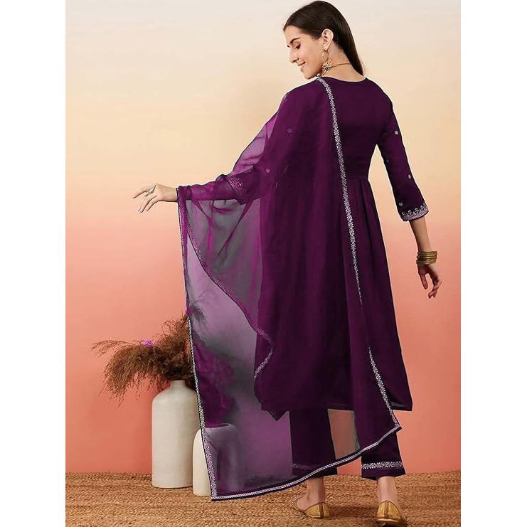 Yashika Women's Georgette Kurta Set (AZ-YS-OG-KS2111-S_Purple_S)
