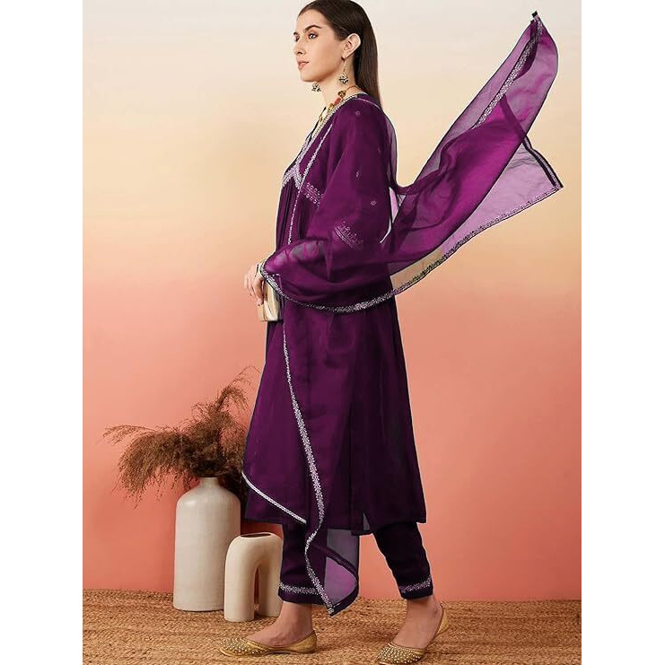 Yashika Women's Georgette Kurta Set (AZ-YS-OG-KS2111-S_Purple_S)