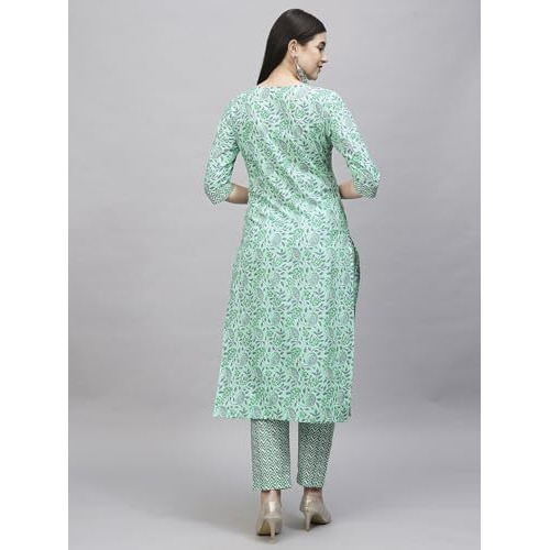 ANNI DESIGNER Women's Cotton Blend Straight Printed Kurta with Pant (Lajvanti Green_S_Green_Small)
