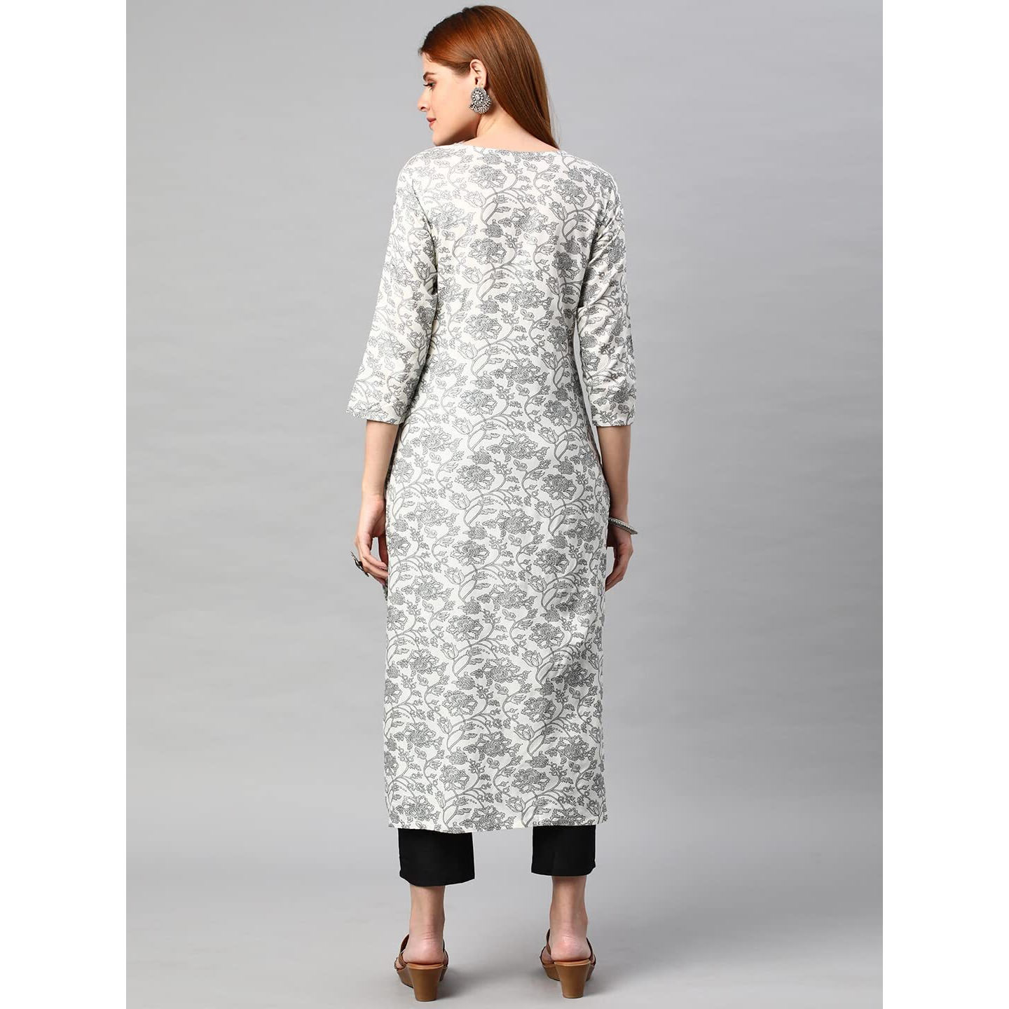 ANNI DESIGNER Women's Cotton Blend Traditional Straight Printed Kurta and Pant Set (AMD 31-Grey_S_Grey_Small)