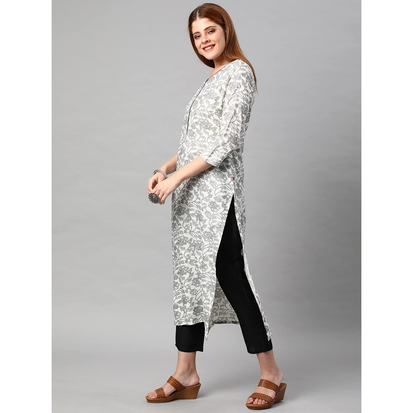 ANNI DESIGNER Women's Cotton Blend Traditional Straight Printed Kurta and Pant Set (AMD 31-Grey_S_Grey_Small)