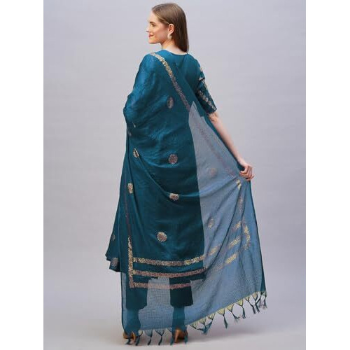 ANNI DESIGNER Women's Rayon Blend Anarkali Printed Kurta with Pant & Dupatta (Berlin KEROSIN-VKS02_XL_Dark Blue_X-Large)
