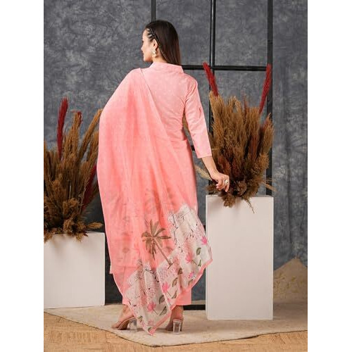 ANNI DESIGNER Women's Cotton Blend Straight Printed Kurta with Pant & Dupatta (Gosala Pink-NW_L_Pink_Large)