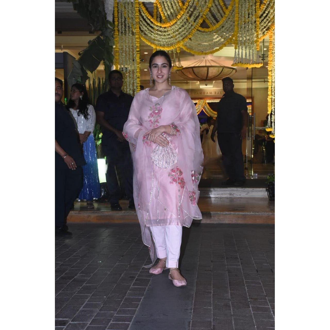 ANNI DESIGNER Women's Organza Straight Printed Kurta with Pant & Dupatta (Mala Pink_L_Pink_Large)