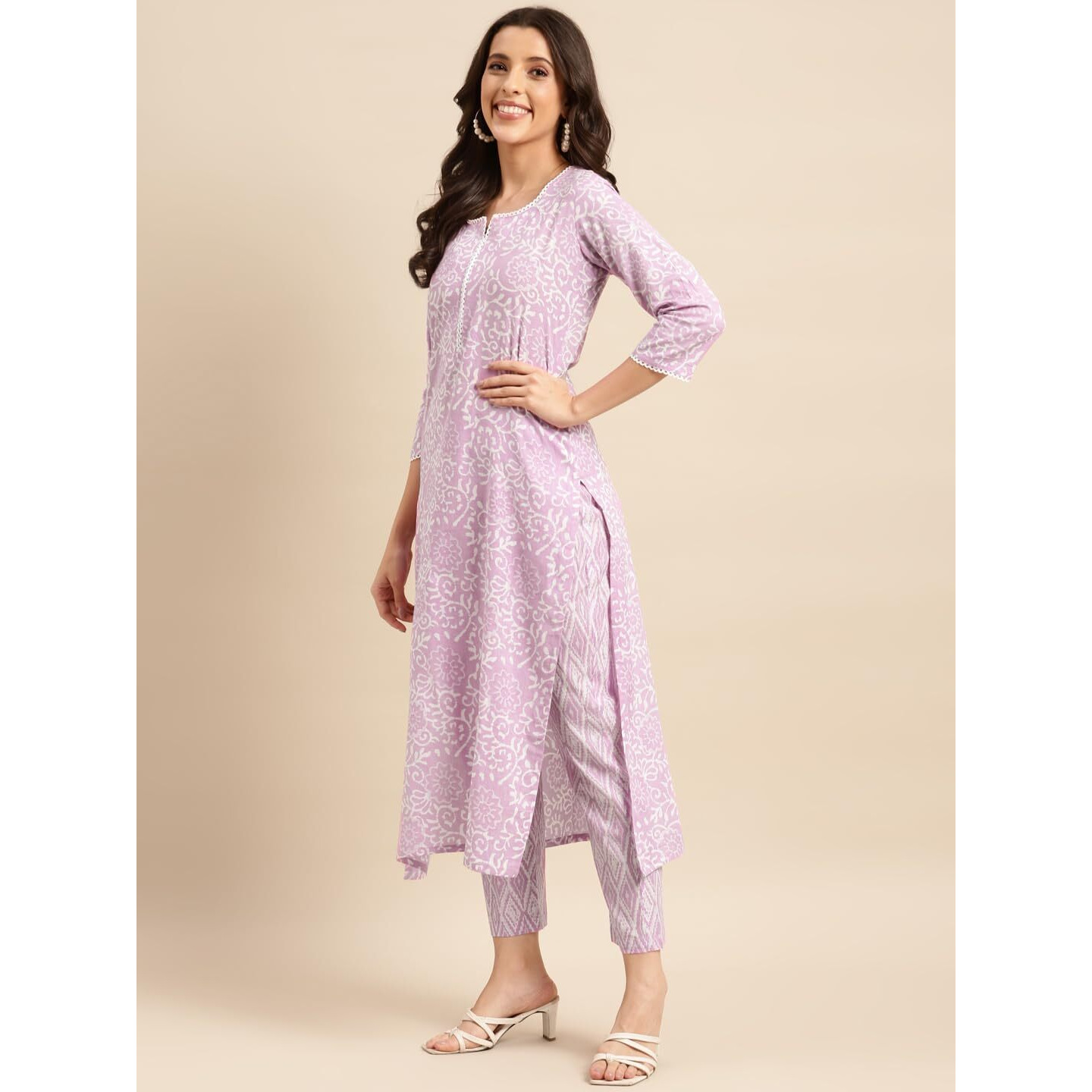 ANNI DESIGNER Women's Cotton Blend Straight Printed Kurta with Pant (Gulika Purple-NWG_S_Purple_Small)