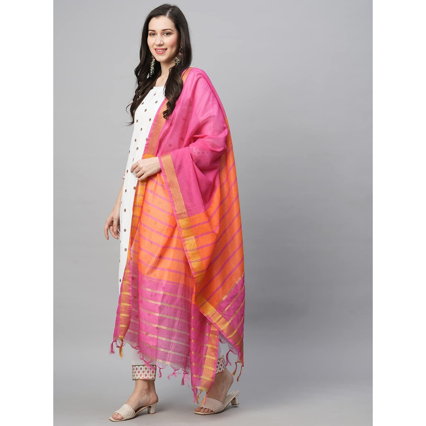 ANNI DESIGNER Women's Cotton Blend Embroidered Straight Kurta with Pant & Dupatta (SILKSI-White_L_White_Large)