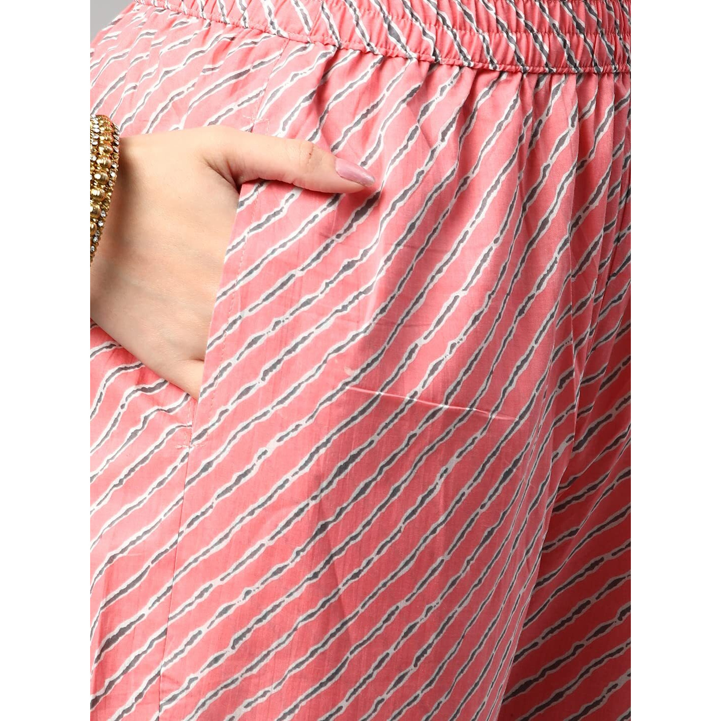 ANNI DESIGNER Women's Cotton Blend Printed Straight Kurta with Pant (Jinki-Peach_XXL_Dark Blue_XX-Large)