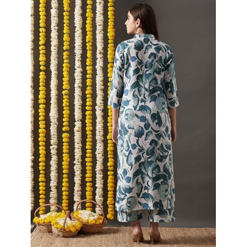 ANNI DESIGNER Women's Cotton Blend Straight Printed Kurta with Palazzo (Yamla Green-NW_XL_Green_X-Large)