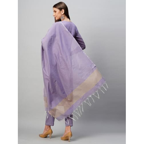 ANNI DESIGNER Women's Cotton Blend Printed Straight Kurta with Pant & Dupatta (Date-Purple_L_Purple_Large)