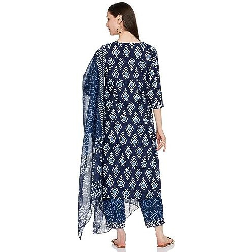 KLOSIA women's Viscose Kurta Pant with Dupatta Set (Blue_IndigoSet_M_Indigo Blue_M)