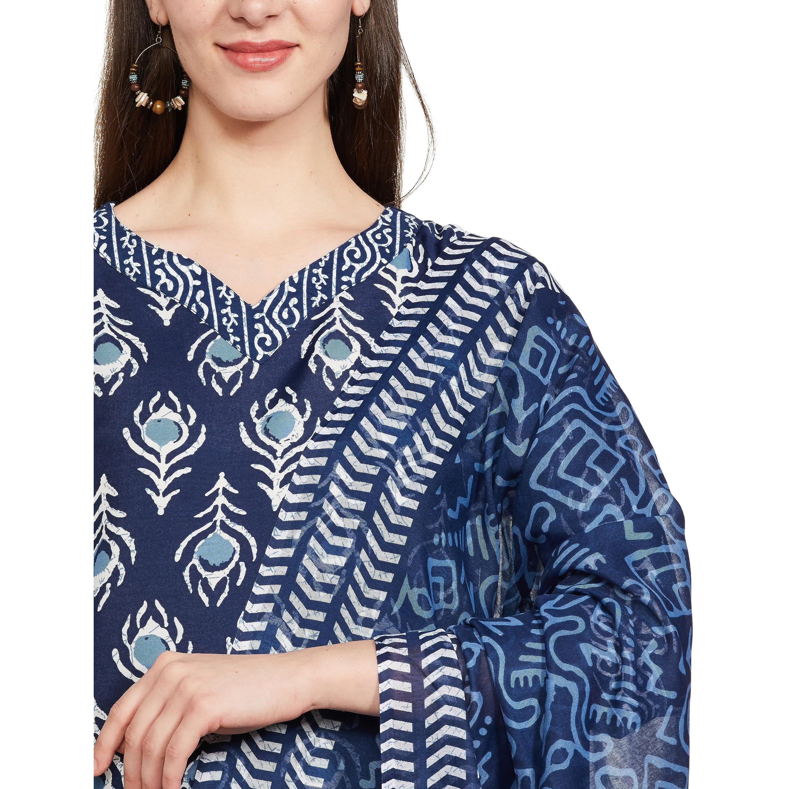KLOSIA women's Viscose Kurta Pant with Dupatta Set (Blue_IndigoSet_M_Indigo Blue_M)