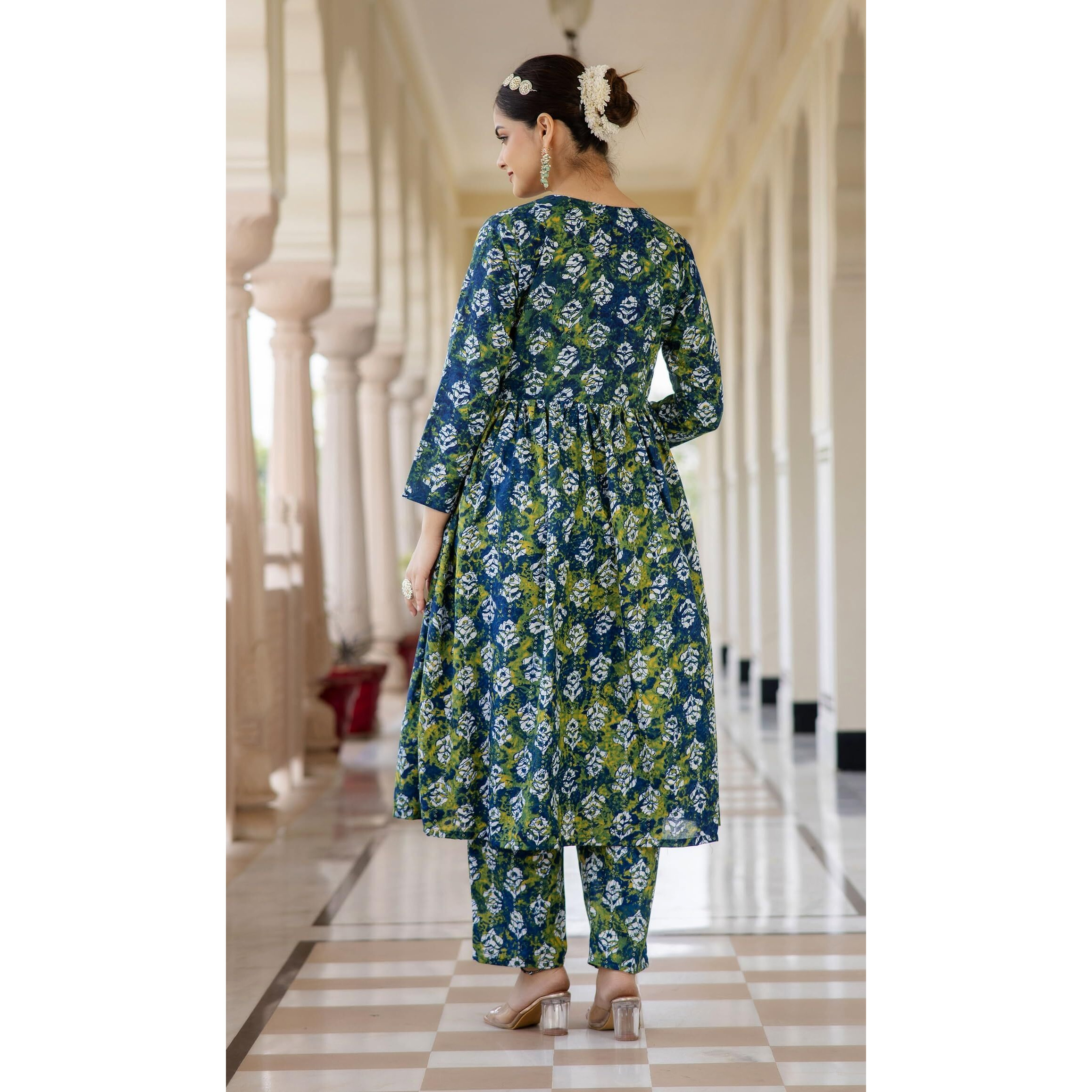KLOSIA Women Printed A-Line Kurta and Pant Set with Dupatta (XX-Large) Green