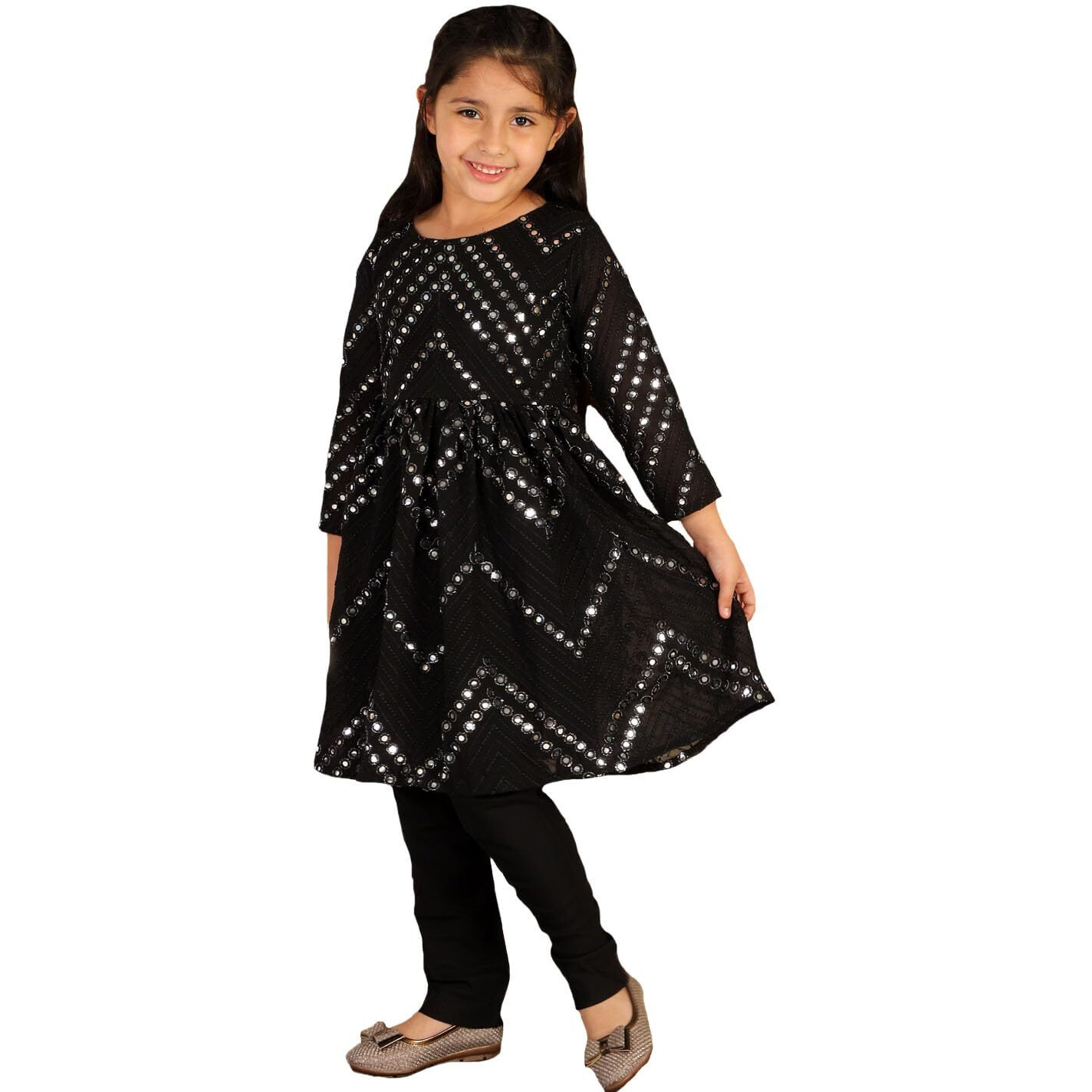 VASTRAMAY Girls' Black Kurta And Churidar_VASGK133BLnVCBL_30