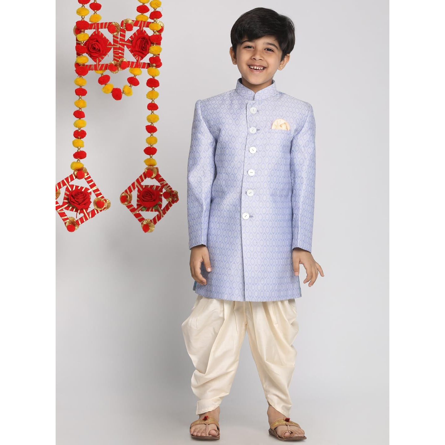 VASTRAMAY Boys' Lavender And Cream Indowestern Sherwani and Cowl dhoti pant Set_VASBIW105HWnCDCR_30
