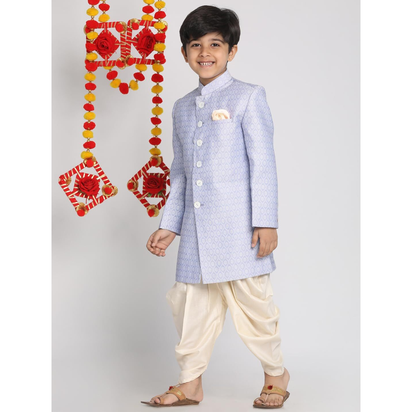 VASTRAMAY Boys' Lavender And Cream Indowestern Sherwani and Cowl dhoti pant Set_VASBIW105HWnCDCR_30