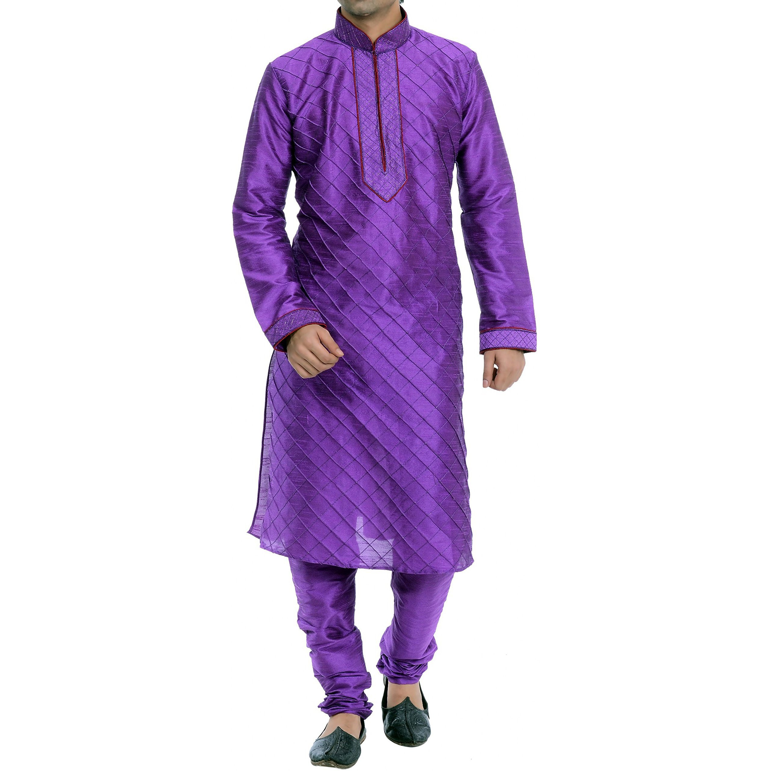 VASTRAMAY Men's Cotton Silk Purple Kurta & Pyjama Set (Color Purple)