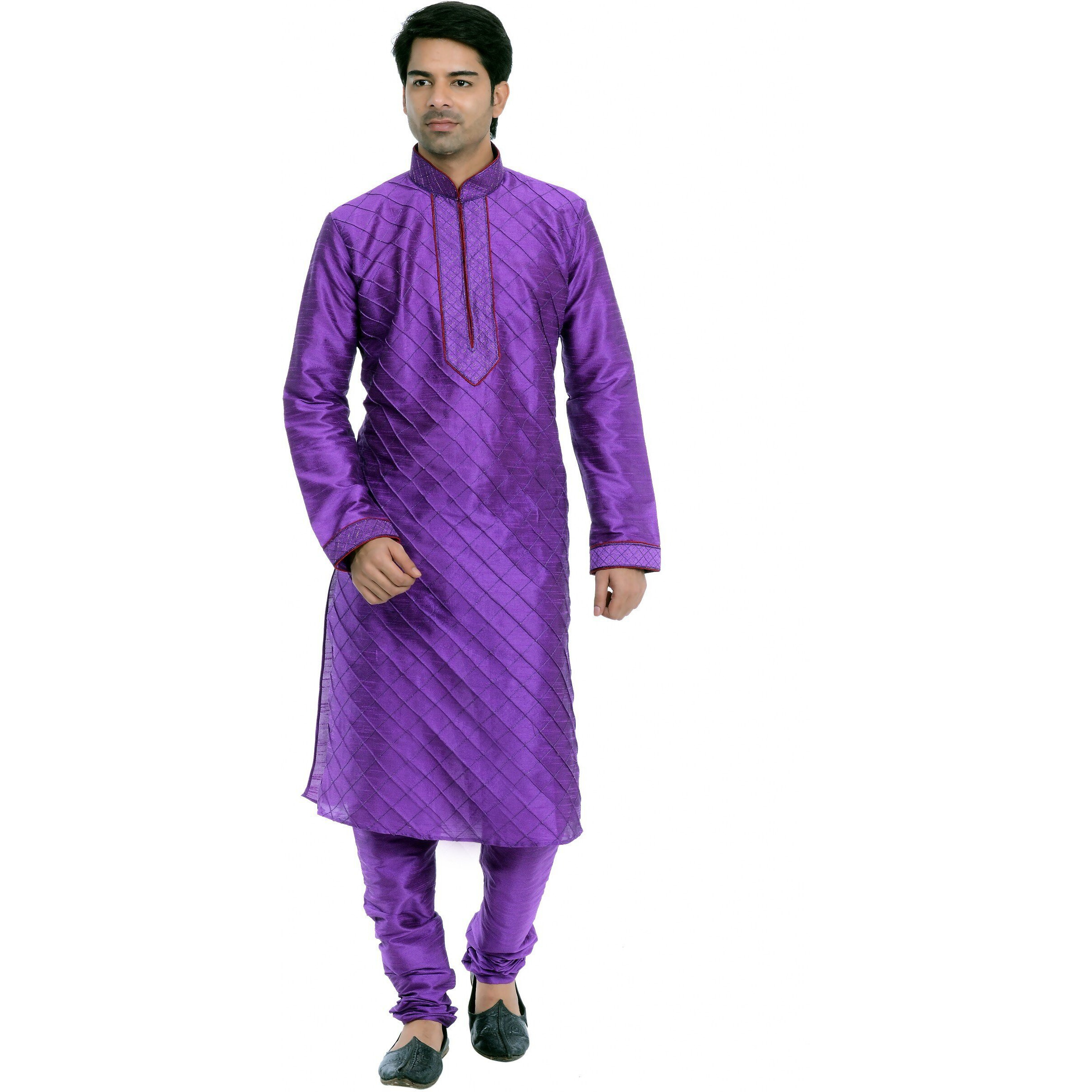 VASTRAMAY Men's Cotton Silk Purple Kurta & Pyjama Set (Color Purple)