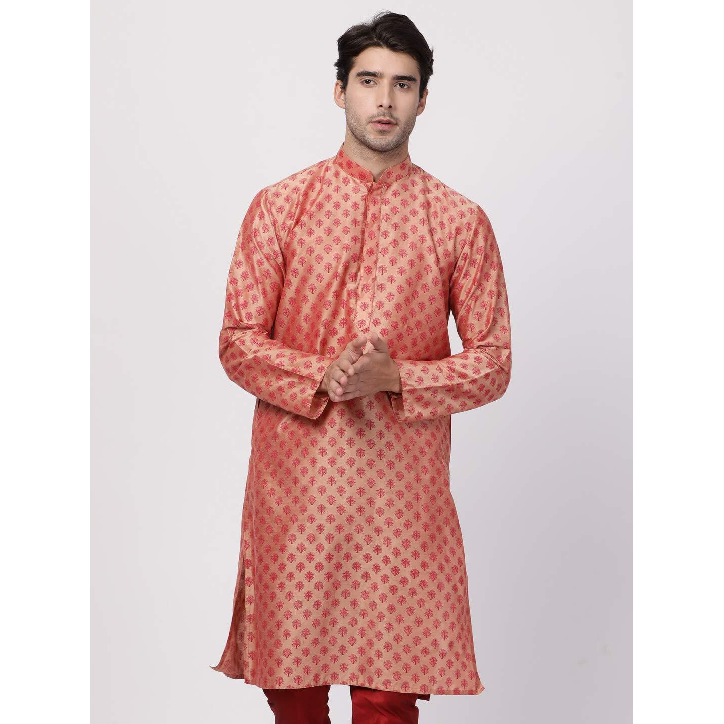 VASTRAMAY Men's Pink Cotton Silk Blend Kurta_VASMK071PN_44