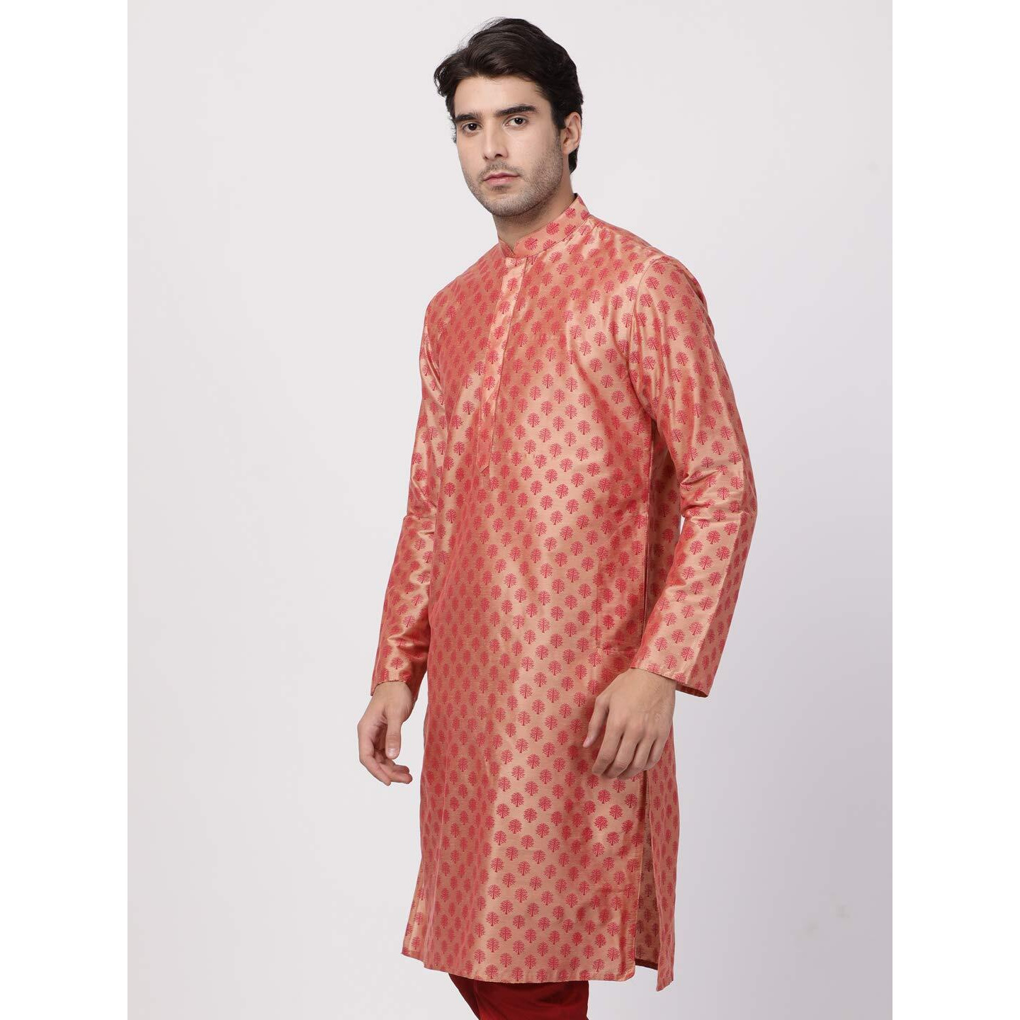 VASTRAMAY Men's Pink Cotton Silk Blend Kurta_VASMK071PN_44
