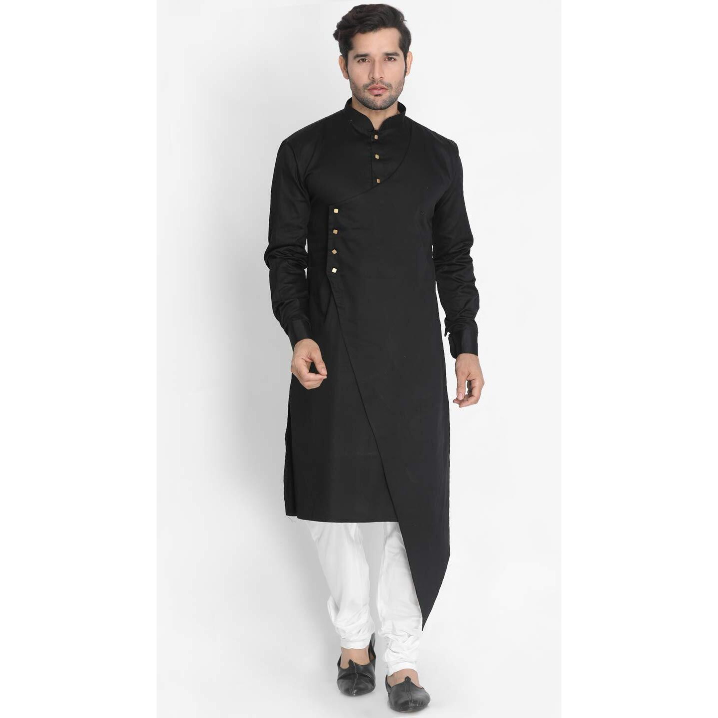 VASTRAMAY Men's Jet Black Cotton Silk Blend Kurta and Pyjama Set_VASMK062BLnPLBCR_44