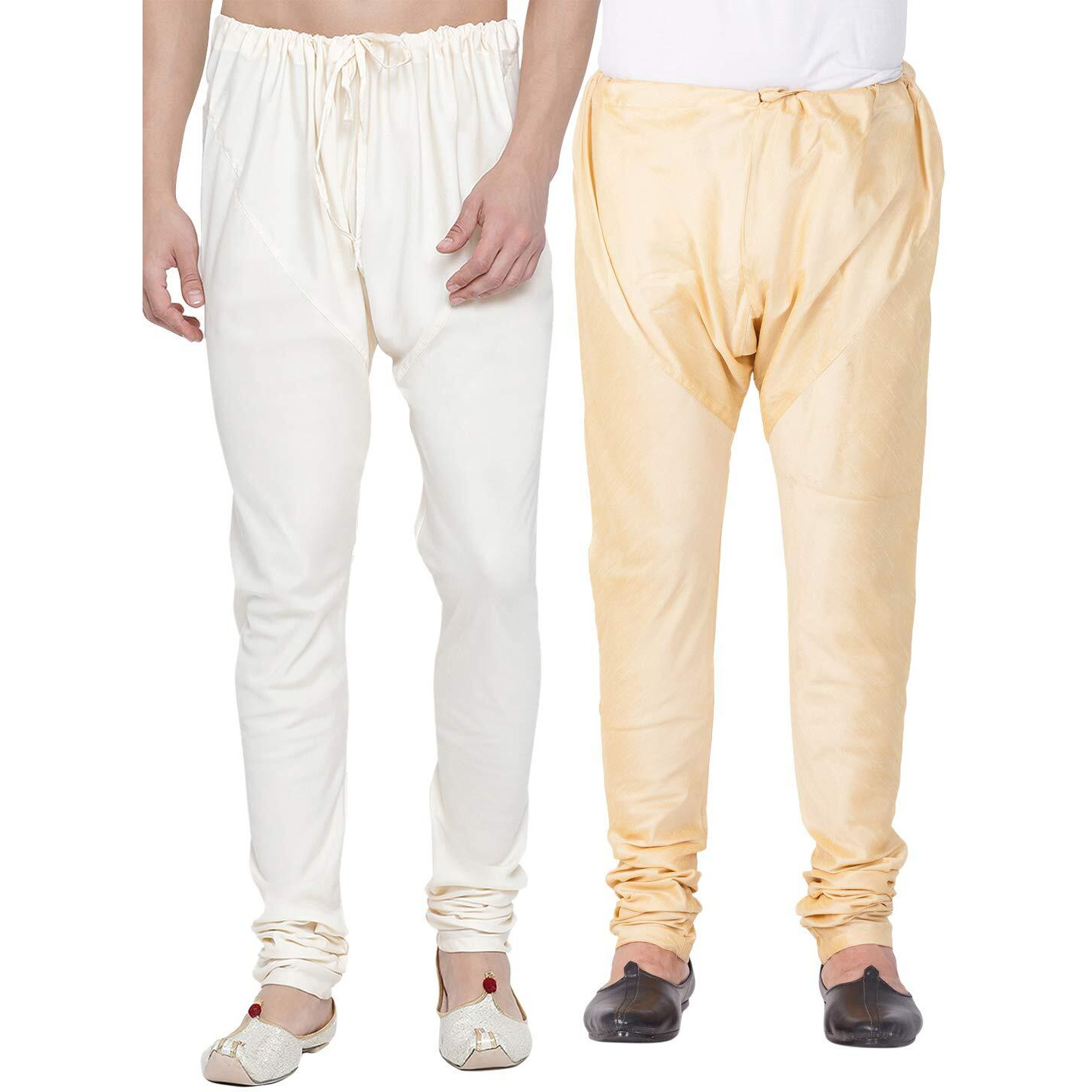 VASTRAMAY Men's Gold and Cream Cotton And Silk Pyjama Combo (VASMPGOnMPLBCR_42)