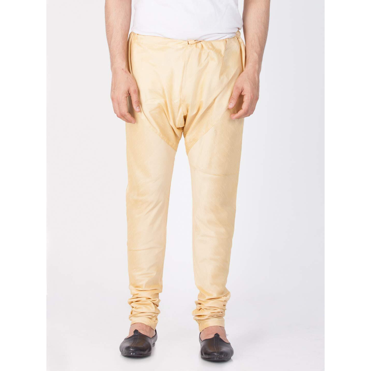 VASTRAMAY Men's Gold and Cream Cotton And Silk Pyjama Combo (VASMPGOnMPLBCR_42)