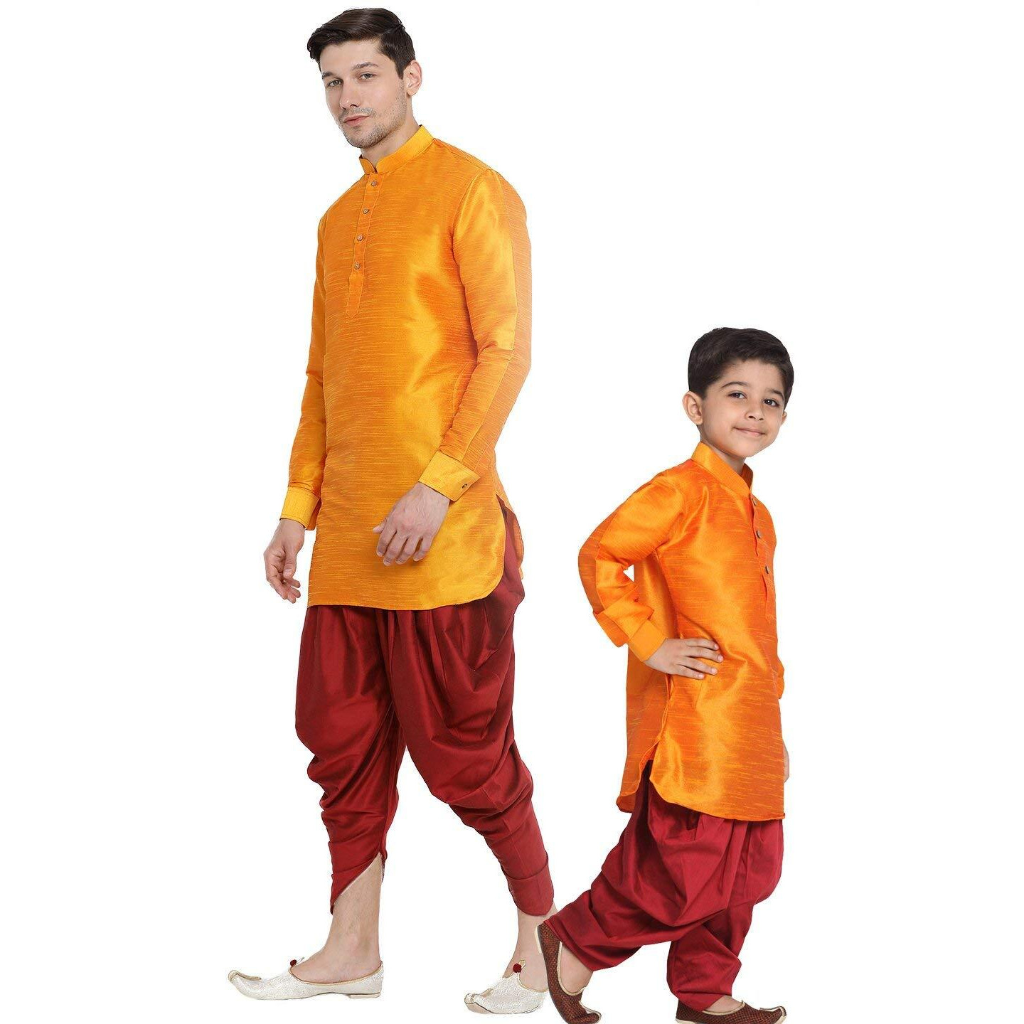 VASTRAMAY Cotton Silk Blend Regular Kurta Set (VASBBUK001ORnCDMA_38/14_Orange_Man Boy-(6-12 Months))
