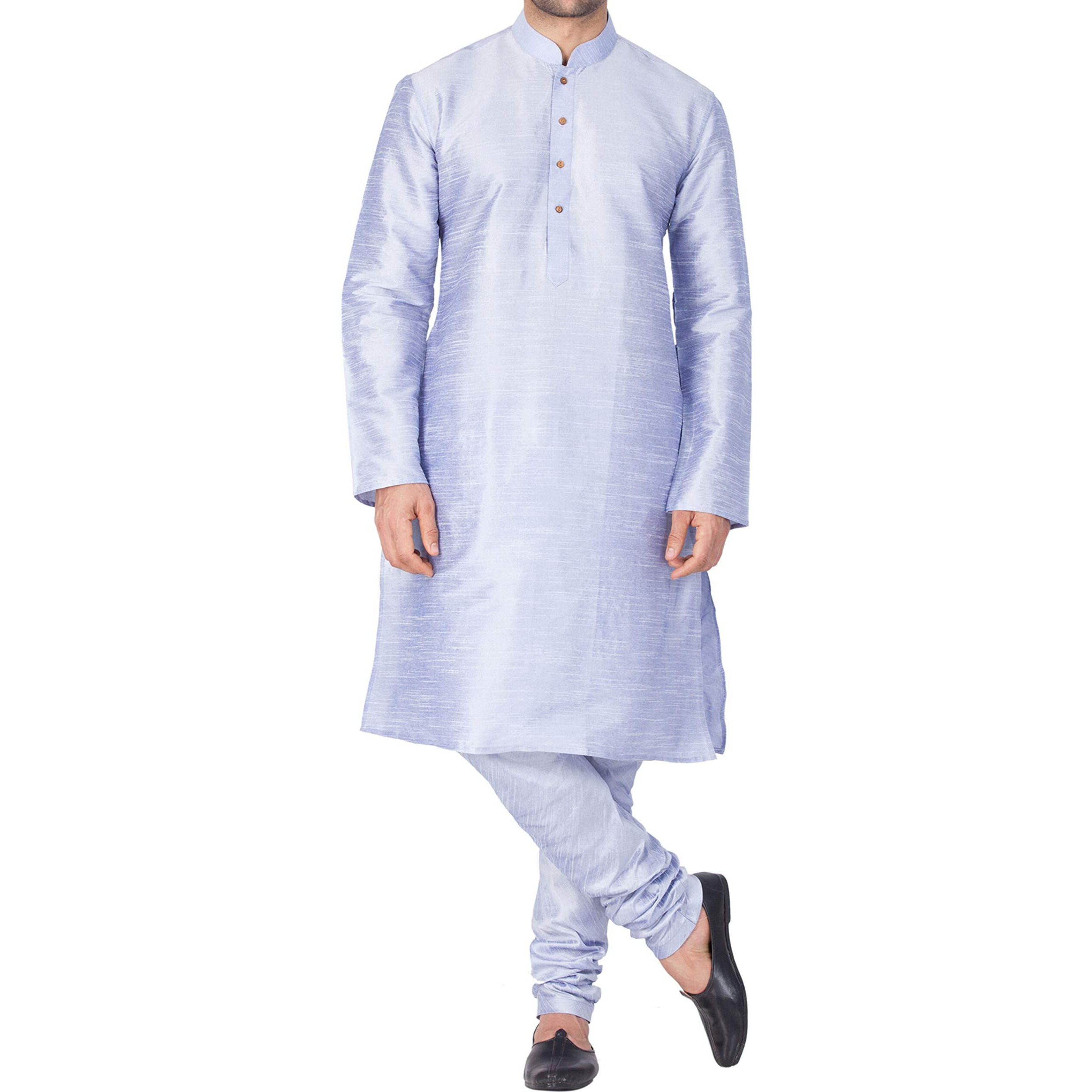 VASTRAMAY Men Cotton Silk Kurta and Pyjama Set (Bluish White_VASMKHA001nPHA_40)