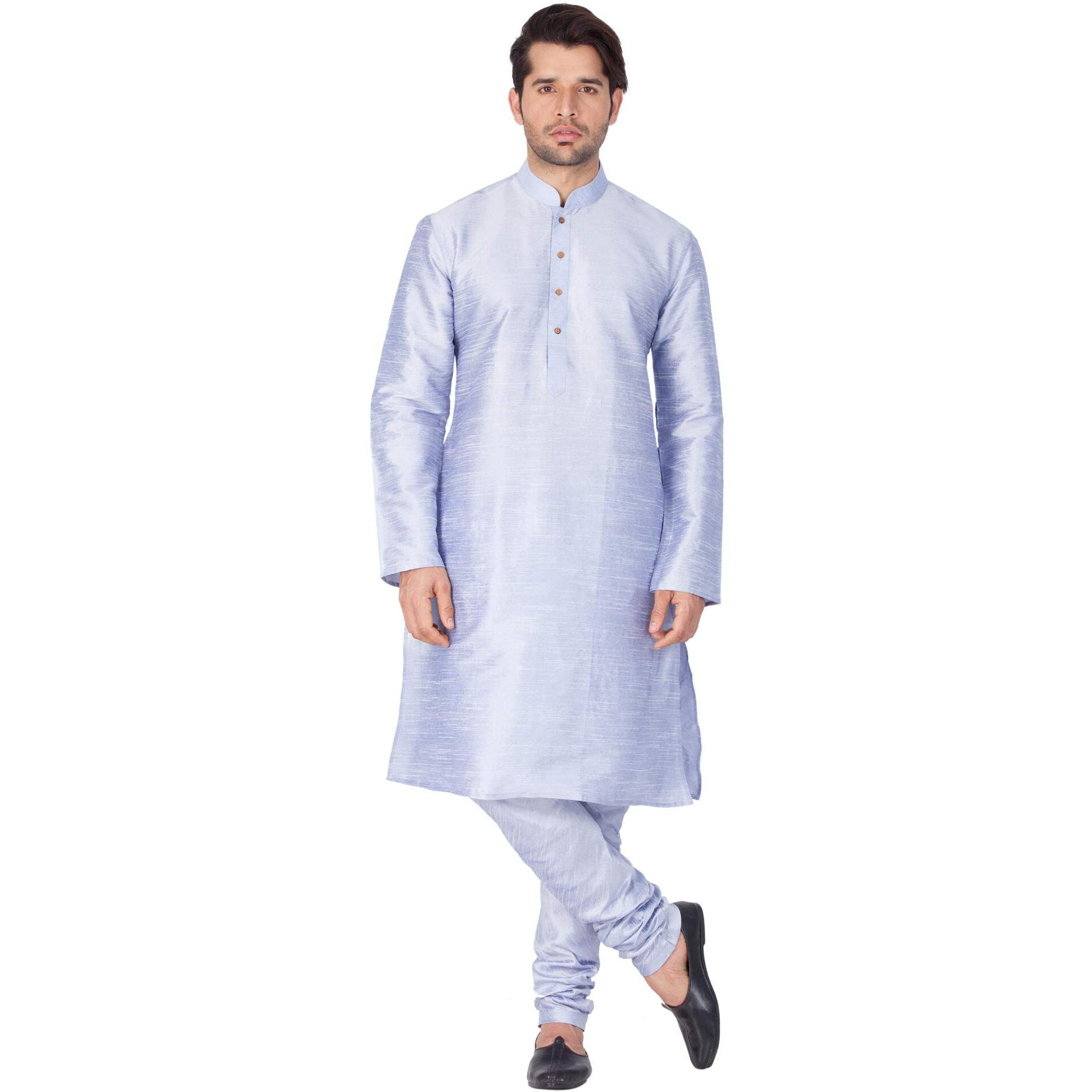 VASTRAMAY Men Cotton Silk Kurta and Pyjama Set (Bluish White_VASMKHA001nPHA_40)