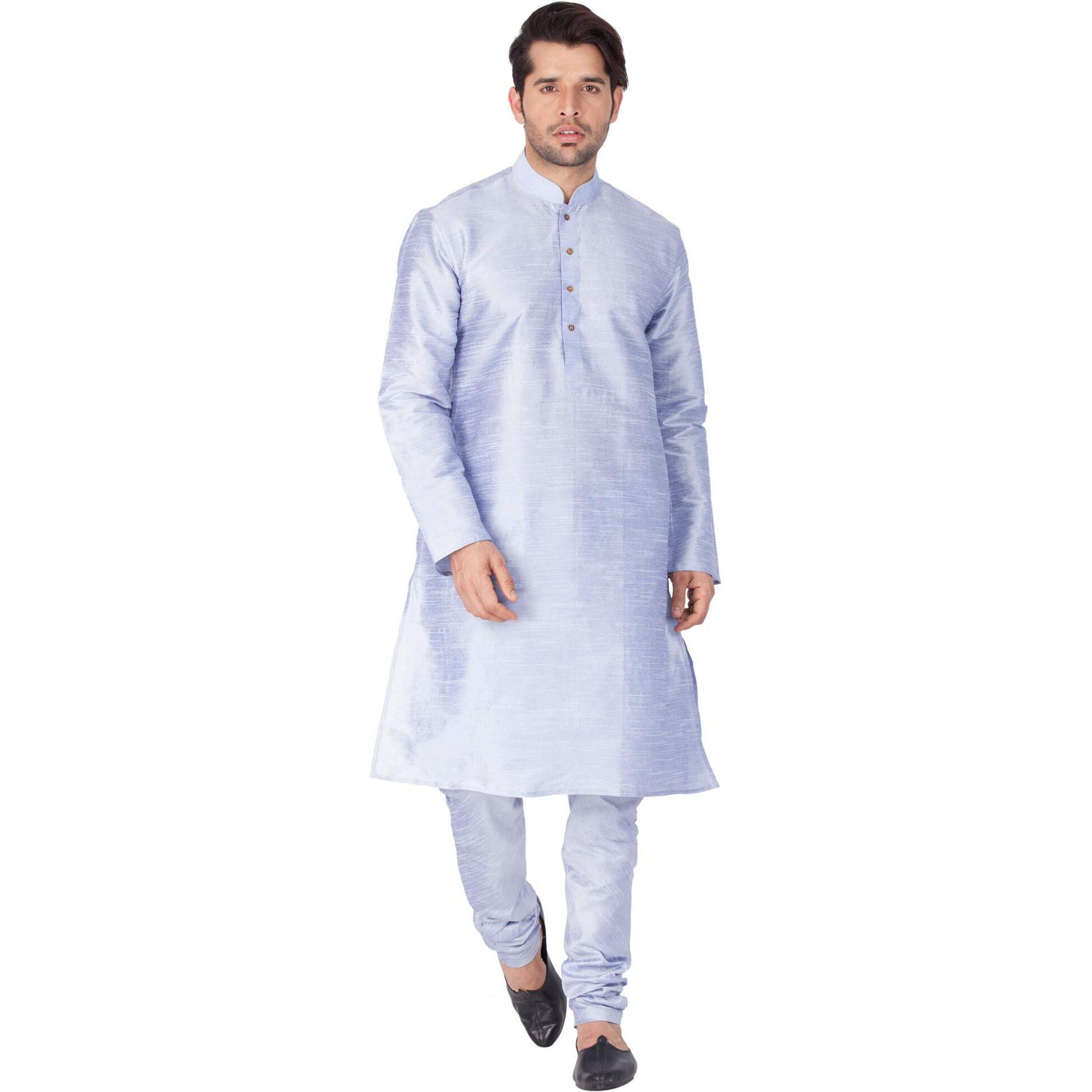 VASTRAMAY Men Cotton Silk Kurta and Pyjama Set (Bluish White_VASMKHA001nPHA_40)
