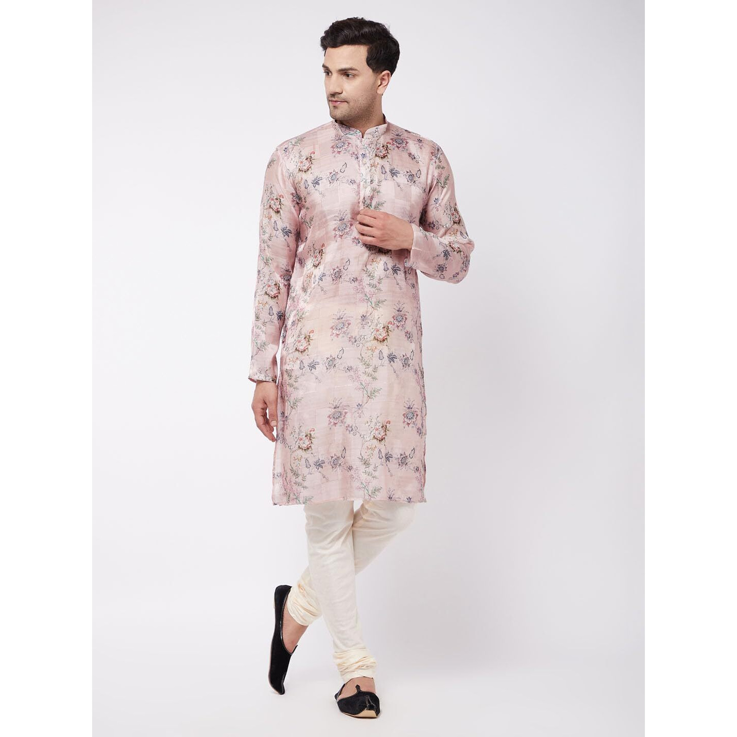 VASTRAMAY Men's Pink And White Cotton Blend Kurta Pyjama Set_VASMK137nMVPCR_40