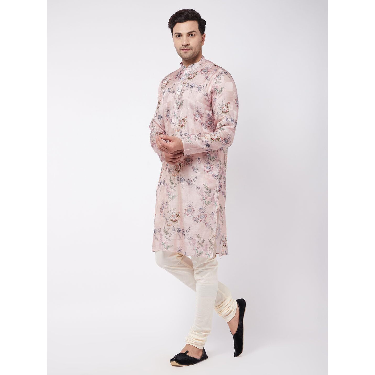 VASTRAMAY Men's Pink And White Cotton Blend Kurta Pyjama Set_VASMK137nMVPCR_40