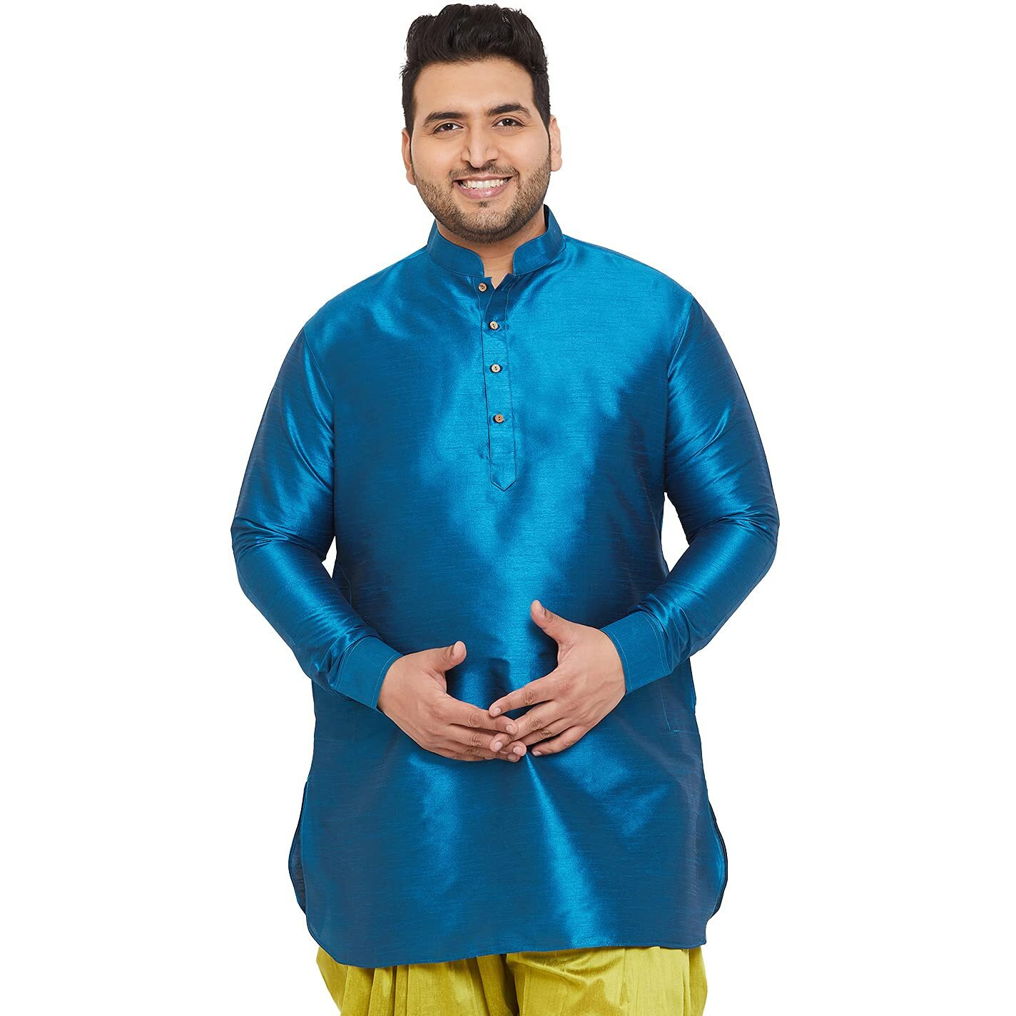 VASTRAMAY Plus Men's Turquoise Silk Blend Kurta (VPLUSMUK001TQ_48)
