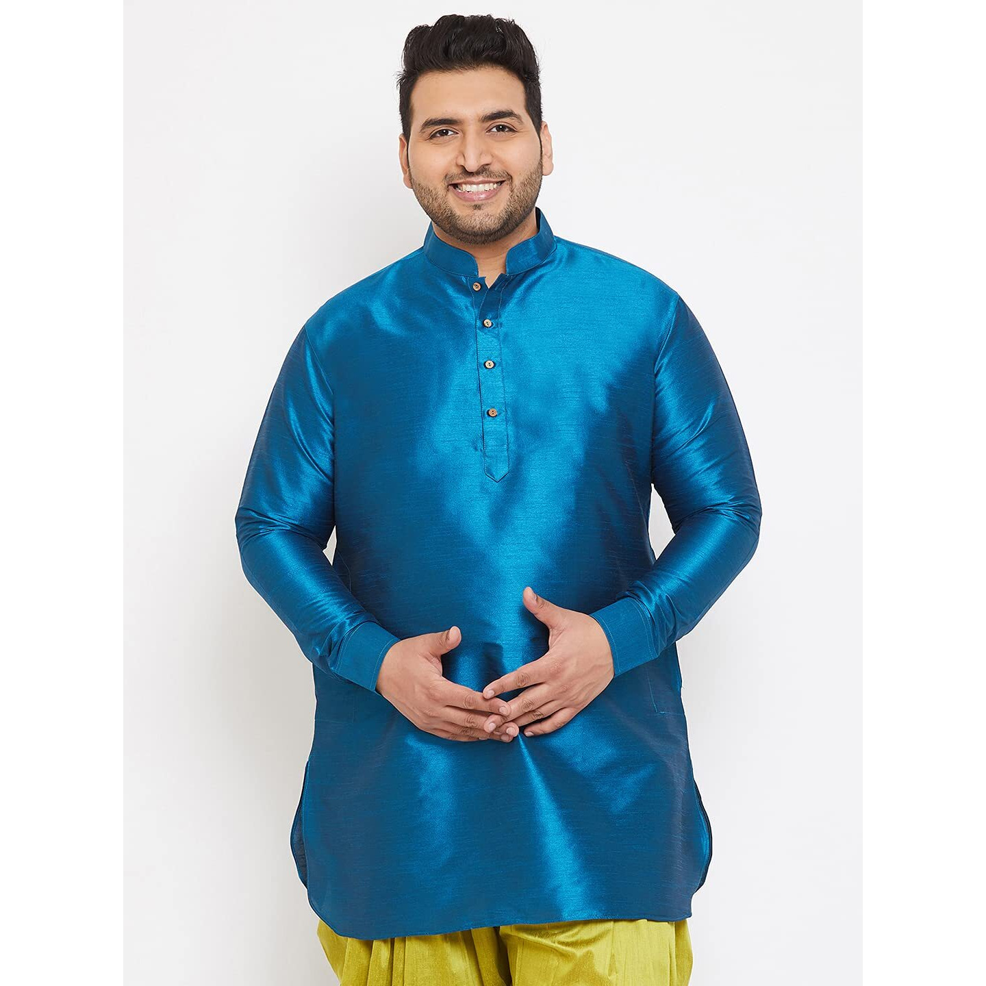 VASTRAMAY Plus Men's Turquoise Silk Blend Kurta (VPLUSMUK001TQ_48)