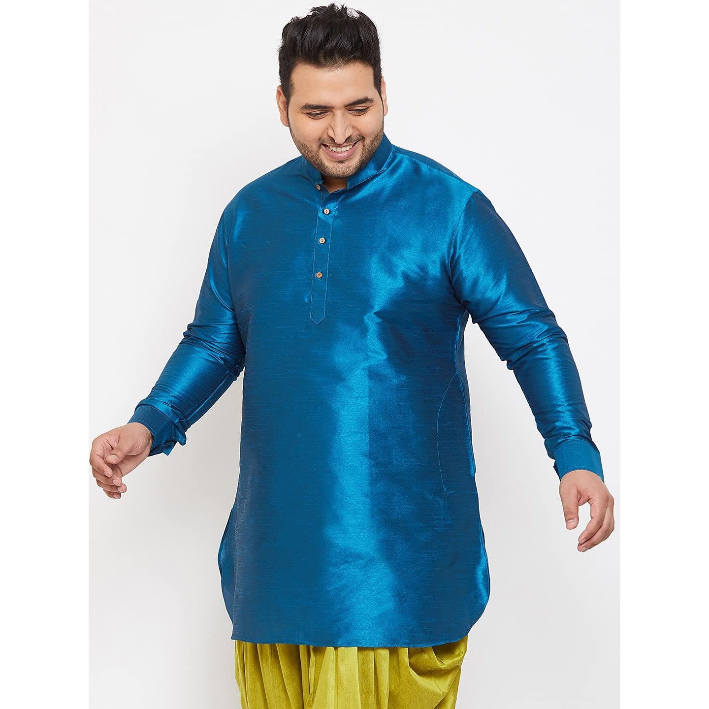 VASTRAMAY Plus Men's Turquoise Silk Blend Kurta (VPLUSMUK001TQ_48)