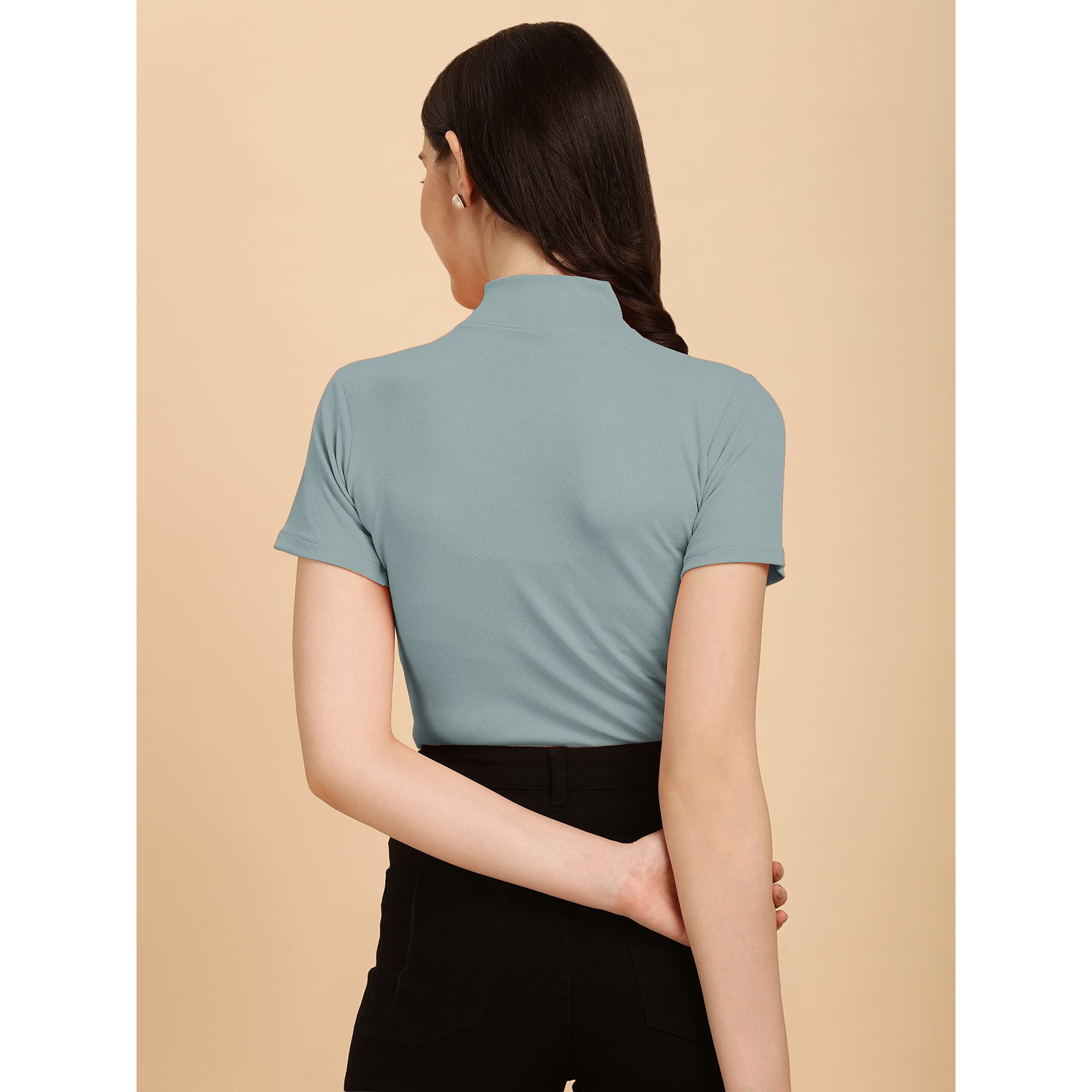 Wedani Women's Casual Solid Top with Short Sleeves Western Top (Small, Grey)