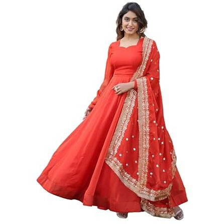 Wedani Russian Silk Anarkali Kurta Set For womens (IN, Alpha, M, Regular, ORANGE)